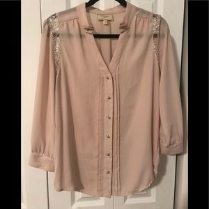 Anthropologie Moulinette Soeurs Pink Blouse sz 12 Med - Large